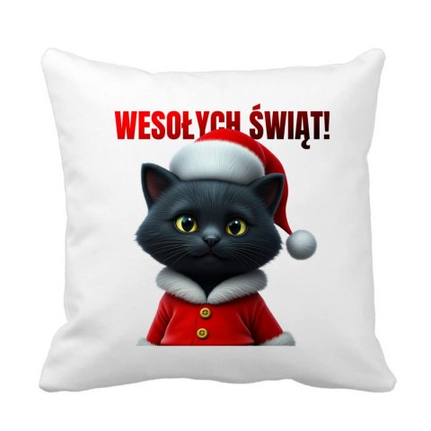 Poduszka Czarny kot w stroju Świętego Mikołaja