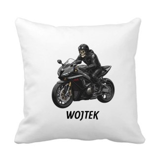 Poduszka Motocyklista na ścigaczu z dowolnym imieniem