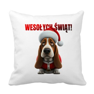 Poduszka Pies Basset hound w stroju Świętego Mikołaja