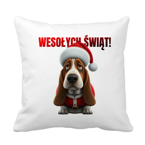 Poduszka Pies Basset hound w stroju Świętego Mikołaja