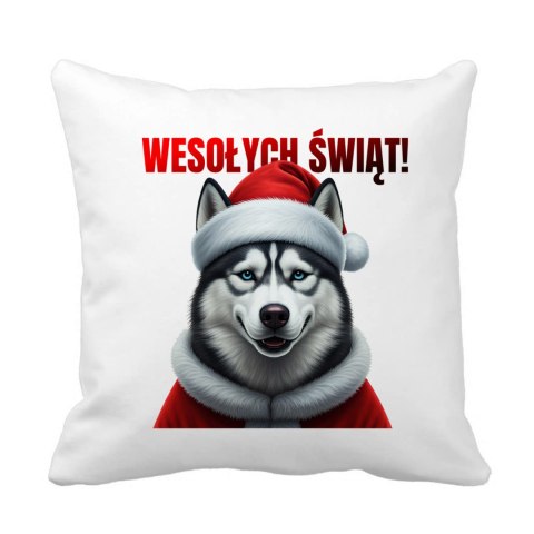Poduszka Pies Husky w stroju Świętego Mikołaja