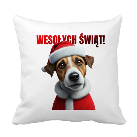 Poduszka Pies Jack russell terier w stroju Świętego Mikołaja