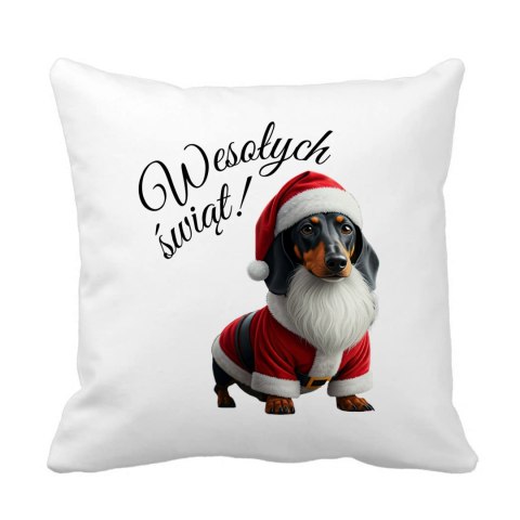 Poduszka Pies Jamnik w stroju Świętego Mikołaja