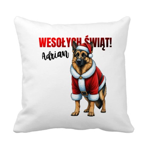 Poduszka Pies Świąteczny owczarek niemiecki z dowolnym imieniem