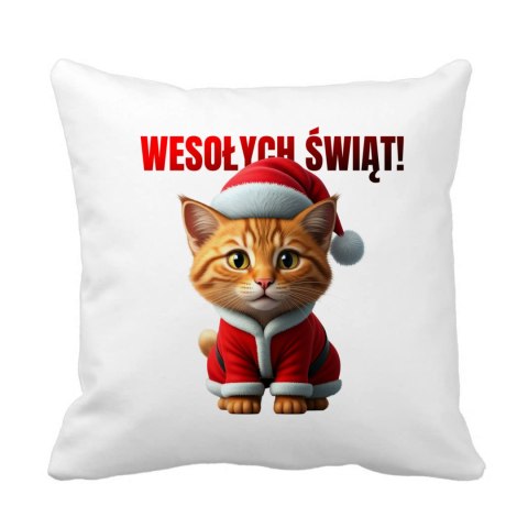 Poduszka Rudy kot w stroju Świętego Mikołaja