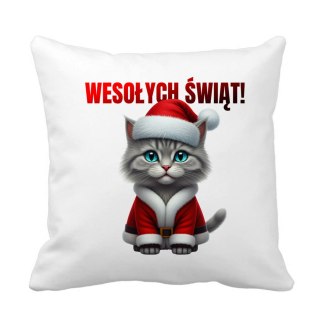 Poduszka Siwy kot w stroju Świętego Mikołaja