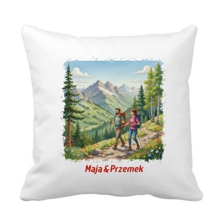 Poduszka dla pary kochającej wycieczki górskie z dowolnym imieniem