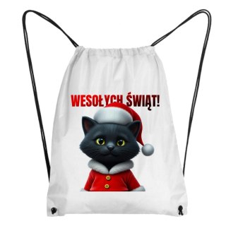 Worek Czarny kot w stroju Świętego Mikołaja