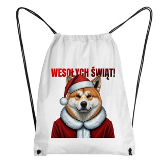 Worek Pies Akita w stroju Świętego Mikołaja