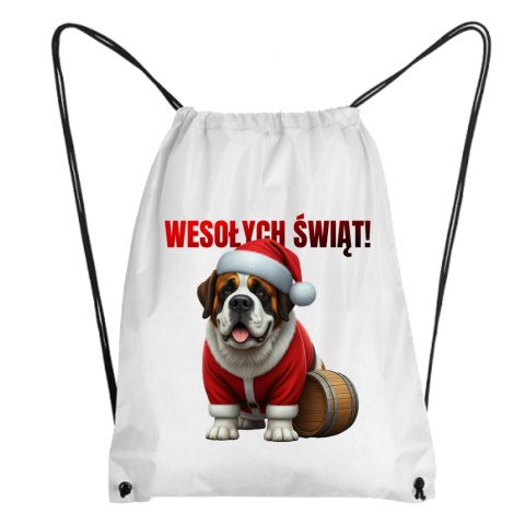 Worek Pies Bernardyn w stroju Świętego Mikołaja