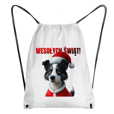 Worek Pies Border collie w stroju Świętego Mikołaja