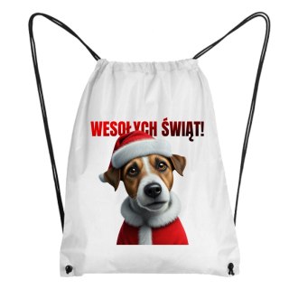 Worek Pies Jack russell terier w stroju Świętego Mikołaja