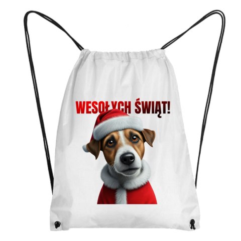 Worek Pies Jack russell terier w stroju Świętego Mikołaja