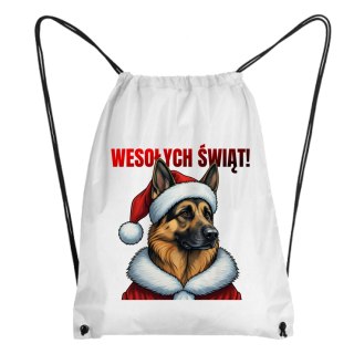 Worek Pies Owczarek niemiecki w stroju Świętego Mikołaja