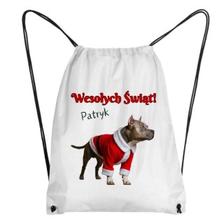 Worek Pies Świąteczny amstaff z dowolnym imieniem