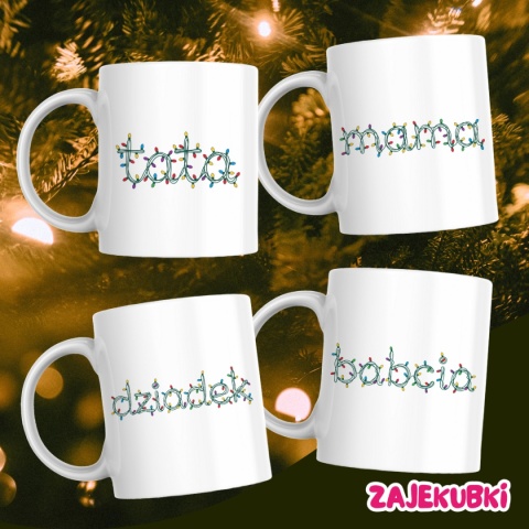 Zestaw 4 kubków ze świątecznymi napisami dla mamy, taty, babci i dziadka