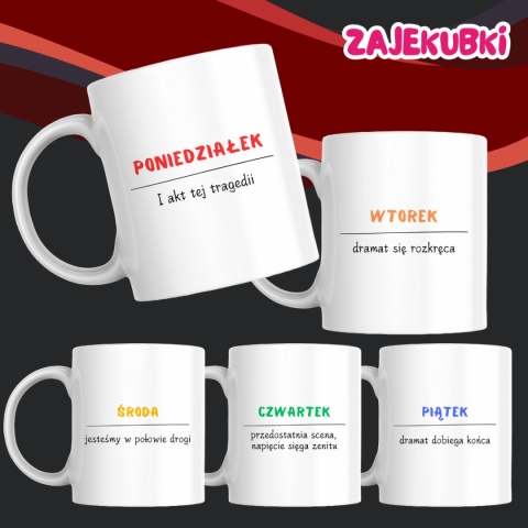 Zestaw zabawnych kubków na 5 dni tygodnia