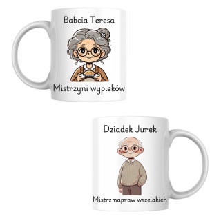 Zestaw kubków dla babci i dziadka - mistrz i mistrzyni - dowolny tekst