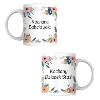 Zestaw kubków dla babci i dziadka z dowolnymi imionami - kwiaty