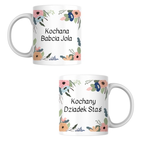 Zestaw kubków dla babci i dziadka z dowolnymi imionami - kwiaty