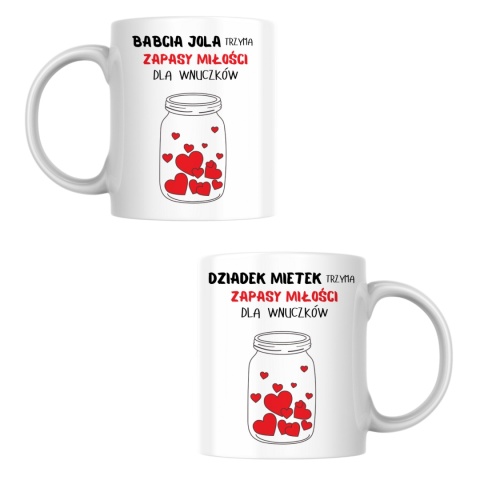 Zestaw kubków zapasy miłości babci i dziadka - z dowolnymi imionami