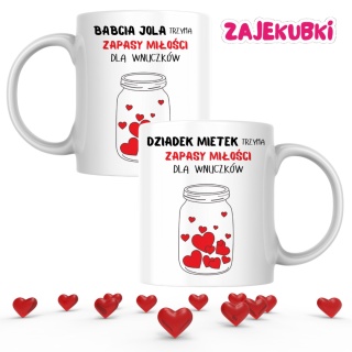 Zestaw kubków zapasy miłości babci i dziadka - z dowolnymi imionami