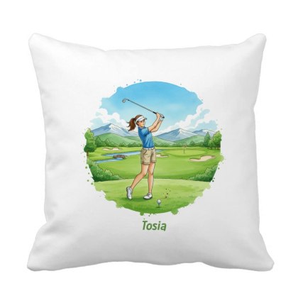 Poduszka dziewczyna gra w golfa z dowolnym imieniem