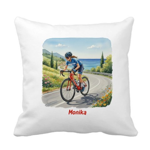 Poduszka dziewczyna na rowerze szosowym z dowolnym imieniem