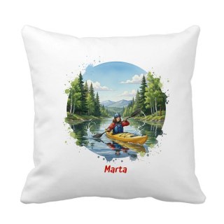 Poduszka kobieta płynąca kajakiem z dowolnym imieniem