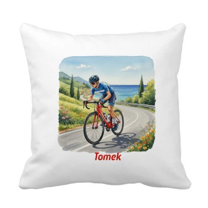 Poduszka mężczyzna trenujący kolarstwo szosowe z dowolnym imieniem