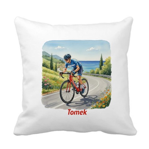 Poduszka mężczyzna trenujący kolarstwo szosowe z dowolnym imieniem