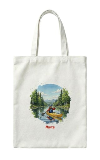 Torba kobieta płynąca kajakiem z dowolnym imieniem