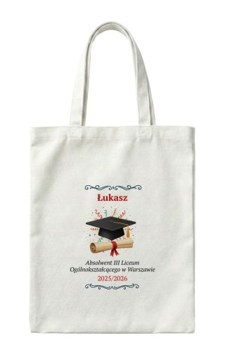 Torba na ukończenie szkoły absolwent z dowolnym imieniem i nazwą szkoły