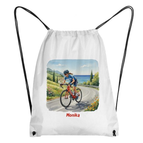 Worek dziewczyna na rowerze szosowym z dowolnym imieniem