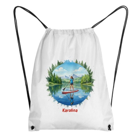 Worek dziewczyna pływająca na desce SUP z dowolnym imieniem