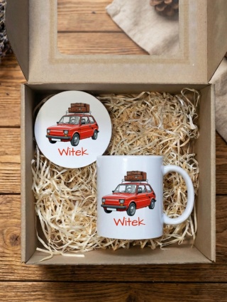 Zestaw prezentowy Fiat 126p Maluch - kubek + podkładka