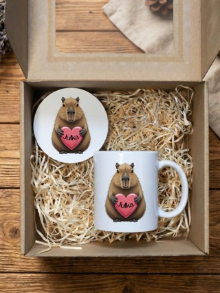 Zestaw prezentowy z kapibarą - kubek + podkładka