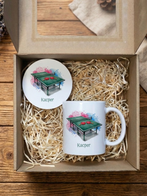 Zestaw prezentowy tenis stołowy ping pong - kubek + podkładka