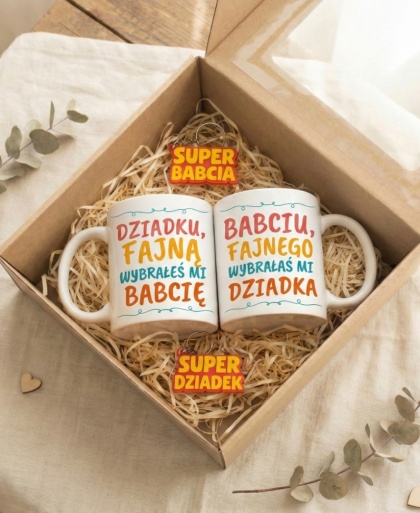 Zestaw prezentowy na dzień babci i dziadka - śmieszne kubki
