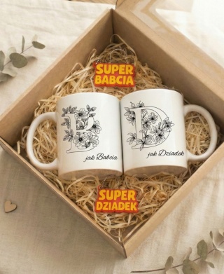 Zestaw prezentowy kubki D jak Dziadek i B jak Babcia +breloczki