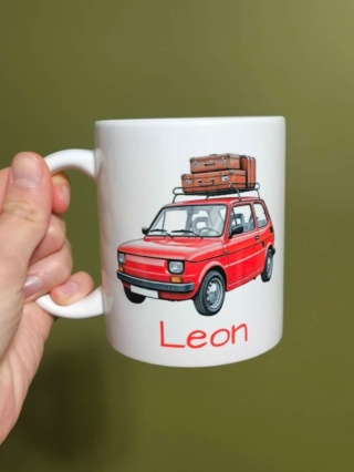 Kubek Fiat 126p Maluch czerwony z dowolnym imieniem
