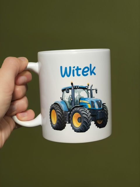 Kubek z ciągnikiem i imieniem dla dziecka i rolnika
