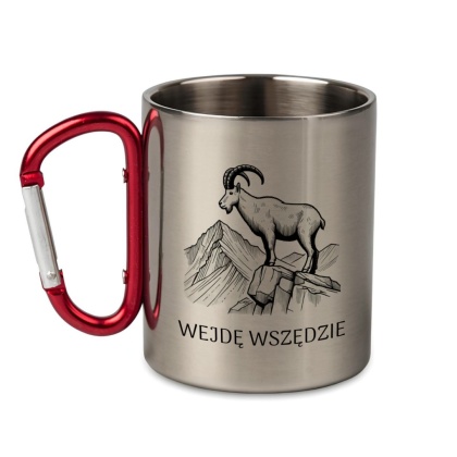 Metalowy kubek z karabińczykiem Wejdę wszędzie