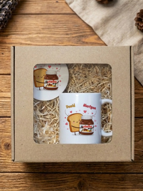 Zestaw prezentowy tost i Nutella - kubek i podkładka z dowolnymi imienami