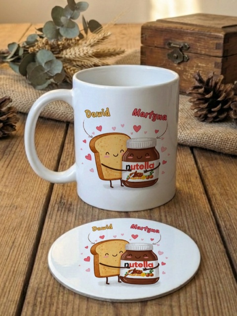 Zestaw prezentowy tost i Nutella - kubek i podkładka z dowolnymi imienami
