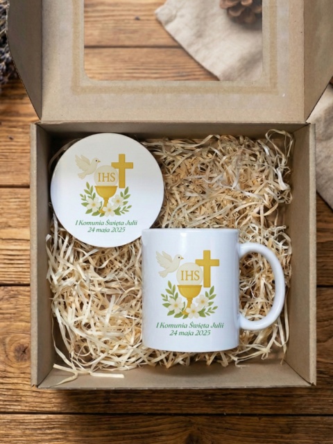 Zestaw prezentowy I Komunia Święta - kubek i podkładka