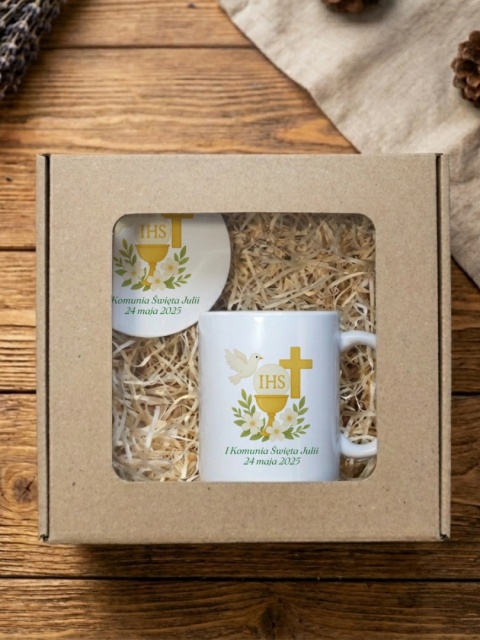Zestaw prezentowy I Komunia Święta - kubek i podkładka