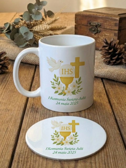 Zestaw prezentowy I Komunia Święta - kubek i podkładka