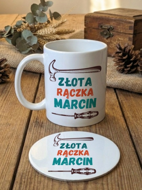 Zestaw prezentowy Złota rączka z dowolnym imieniem - kubek i podkładka