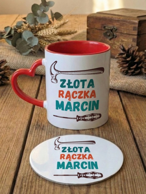 Zestaw prezentowy Złota rączka z dowolnym imieniem - kubek i podkładka